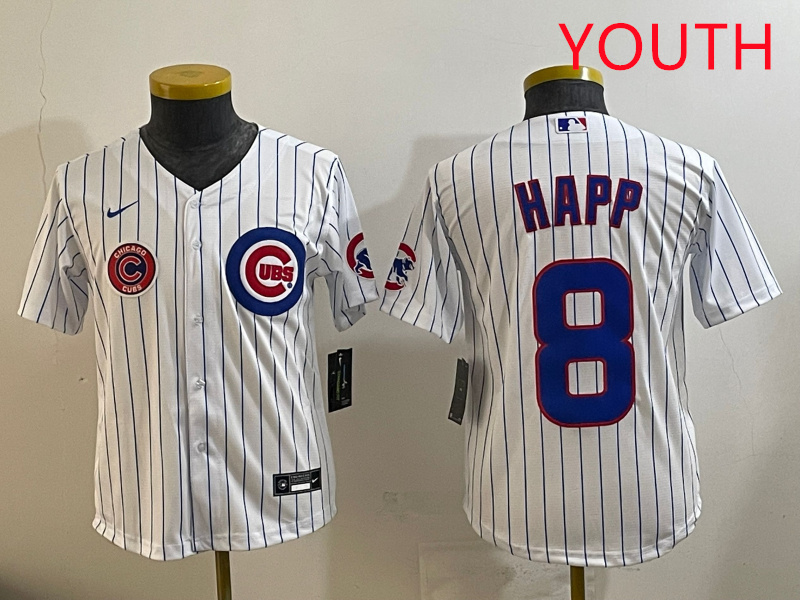 Youth Chicago Cubs #8 Happ white  MLB 2025 jersey style 3